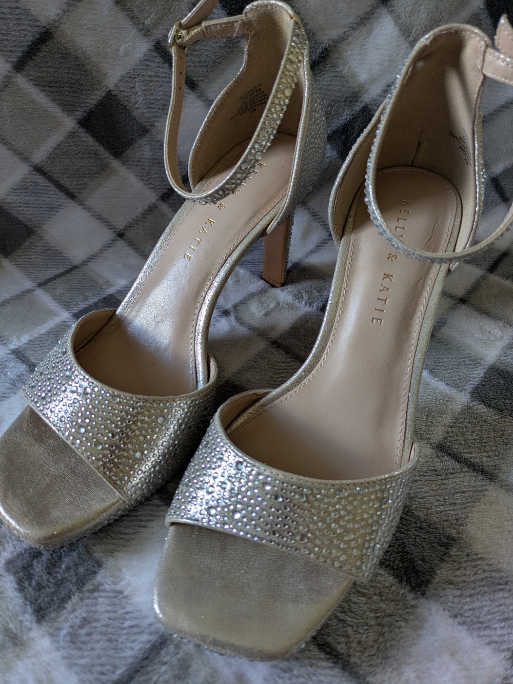 Champagne Silver & Gold Embellished Ankle-Strap Sandals